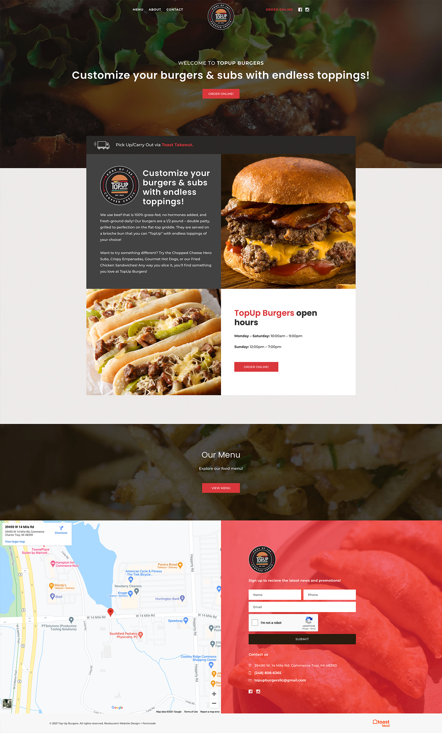 TopUp Burgers Web Design