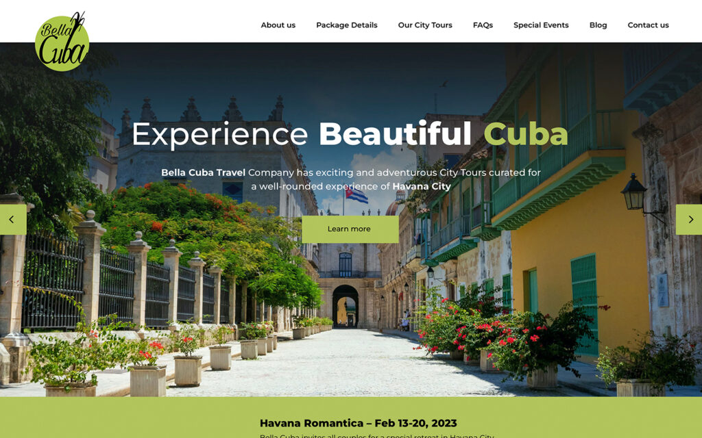 Bella Cuba Travel Website Design '22!